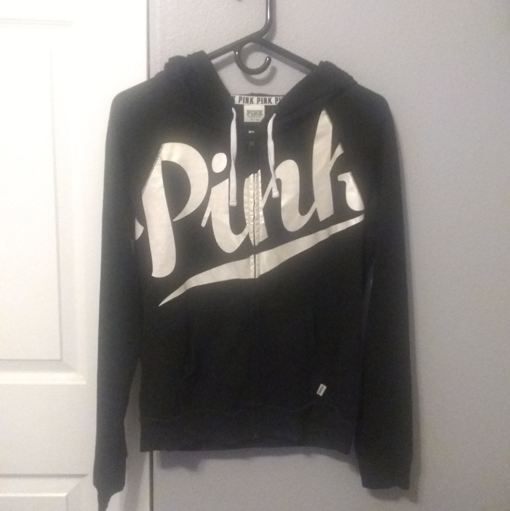 Pink Victoria's Secret black zip up sweater